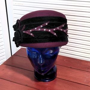Deborah New York Dark Plum Wool Trimmed Hat Size M